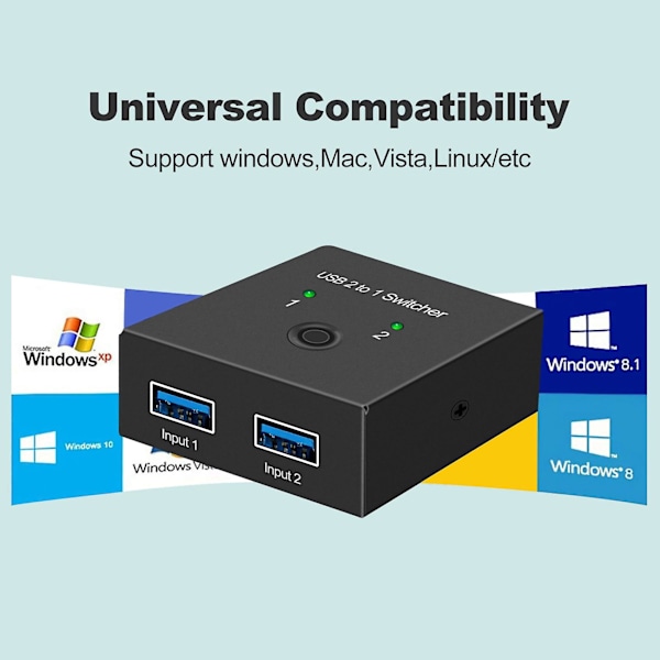 USB 3.0 Switch Selector KVM Switch 2 inn 1 ut USB-bryter for 2 datamaskiner Del 1 USB-enheter Slik