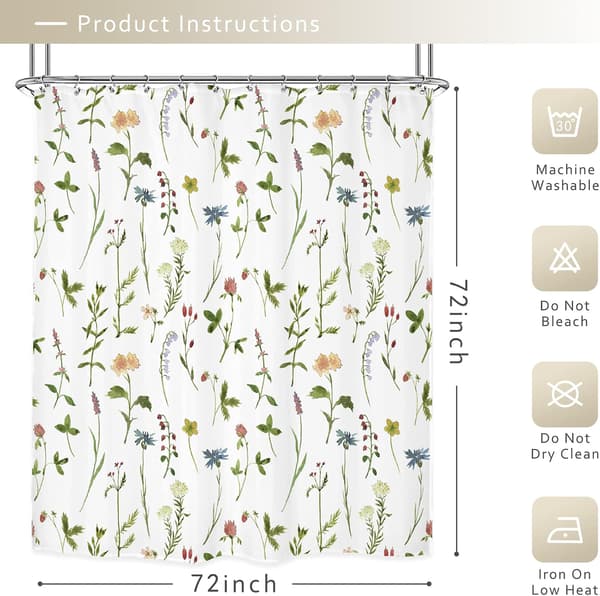Växtduschdraperier - badrum - mått 180 bredd x 180 cm hög - akvarell vildblomma duschdraperier - med blommor - blad