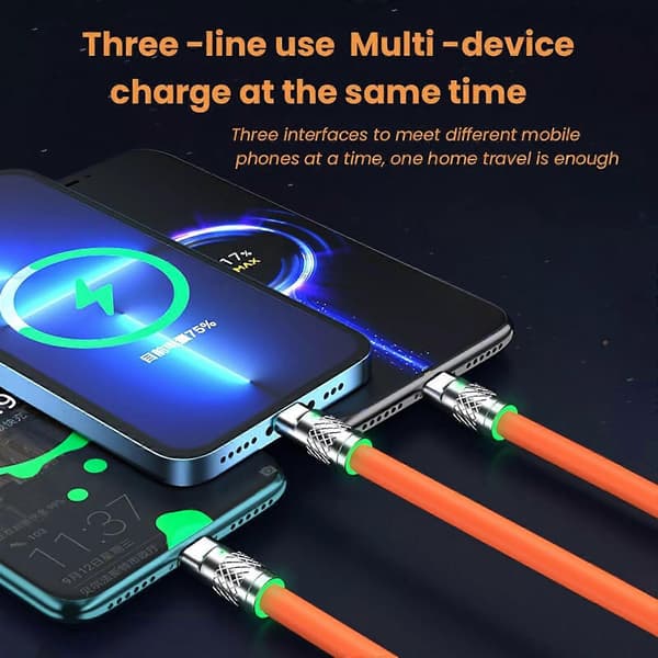 1,2 m 3in1 USB Type C, Micro USB, 6-nastainen kaapeli Multi Micro pikalatauskaapeli oranssi