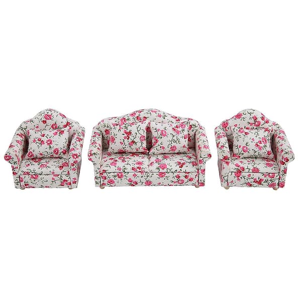 1/12 skala dockhus mini möbler soffa set med ryggkuddar - Blommönster #2