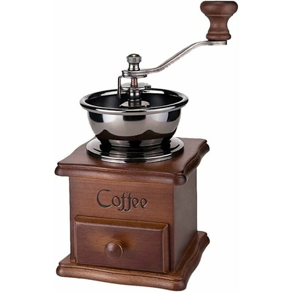 Retro Brun Træ Hånddrevet Kaffe Kværn Bærbar Håndsving Kaffe Kværn Antik Design Espresso Kværn til Kaffe Bønner Rustfrit Stål Mejsling