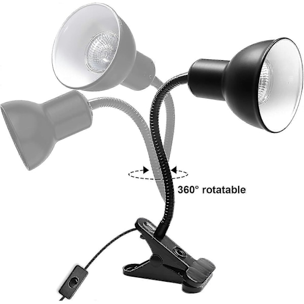 Skilpadde Varmelampe For Reptil Akvarium, Skilpadde Med 2 Uva Uvb Pære Baking Lampe Justerbar 360 Roterende Klips For Skilpadde Slange Akvarium