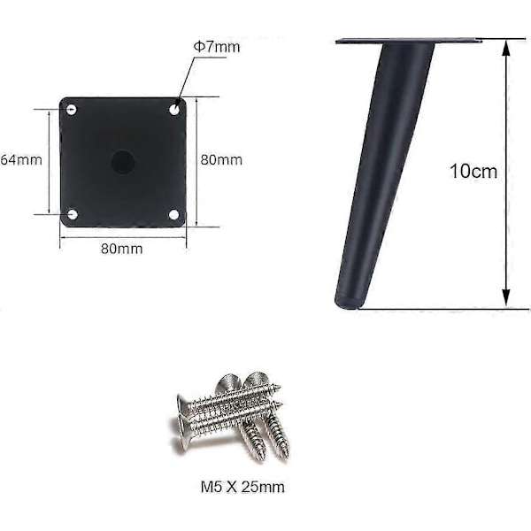 4 Skrå Bordben Metal Møbelben, Koniske Møbelben, 201 Rustfrit Stål, Sort, 10 cm Høje