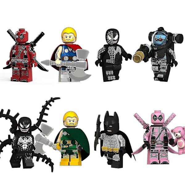 8 stk. Superhelt Deadpool Venom Batman Thor Dukke Dukke Børn Samlet Byggeklodselegetøj