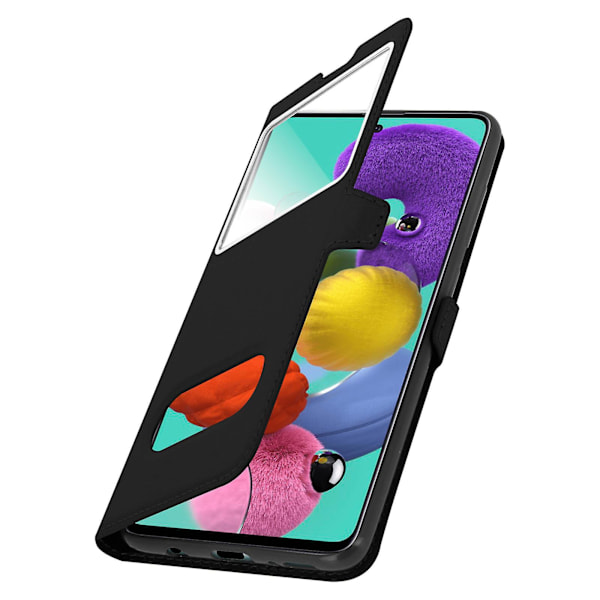 Galaxy A51 Etui med Dobbelt Vindue Videostativ Sort