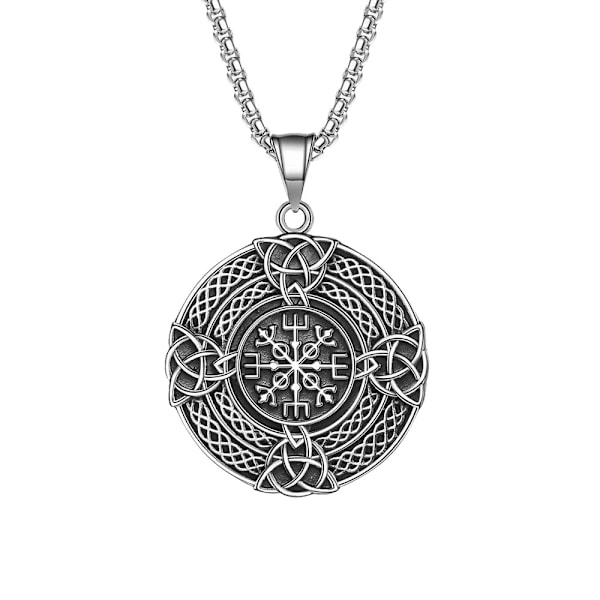 Viikinkikompassi-kaulakoru Sterling-hopeaa, hapettu, kelttiläinen solmu, runot, Vegvisir-riipus, pohjoismainen amuletti, pakanallinen koru, lahja miehille ja naisille