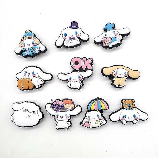 10 kpl söpöjä Sanrio Cinnamoroll Anime-hahmo Crocs-riipuksia Jibbitz-kenkiin ja sandaaleihin - Koristeellisia kenkävarusteita
