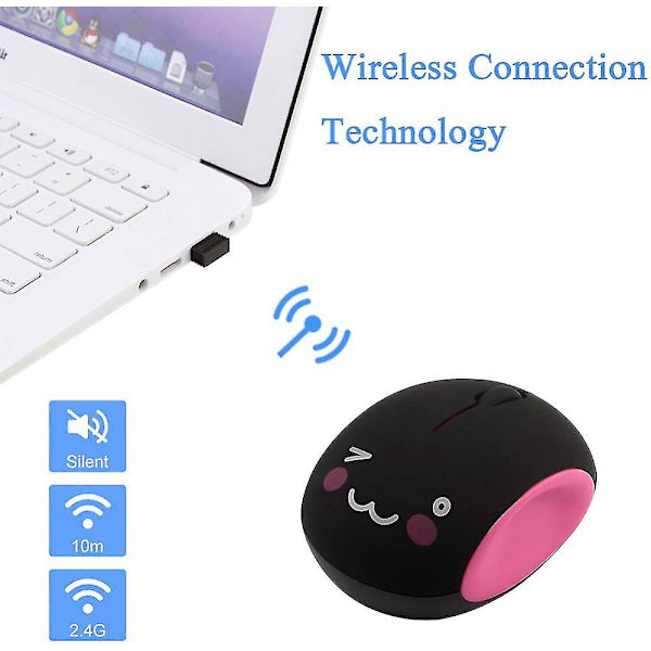 2,4 GHz trådlös mus, söt liten tyst mus, bärbar mini optisk laddningsbar mus, tecknad datormus, 3 knappar sladdlös mus för bärbar dator (rosa