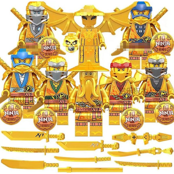 Høj kvalitet kompatibel med Phantom Ninja Minifigur Troldmand Gylden Dragermester Guld Mindeudgave Samlet Uddannelseslegetøj
