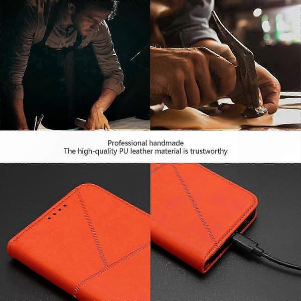 Magnetiskt Läderplånboksfodral för 17 Pro Max med Ställ & Flipskydd - Orange