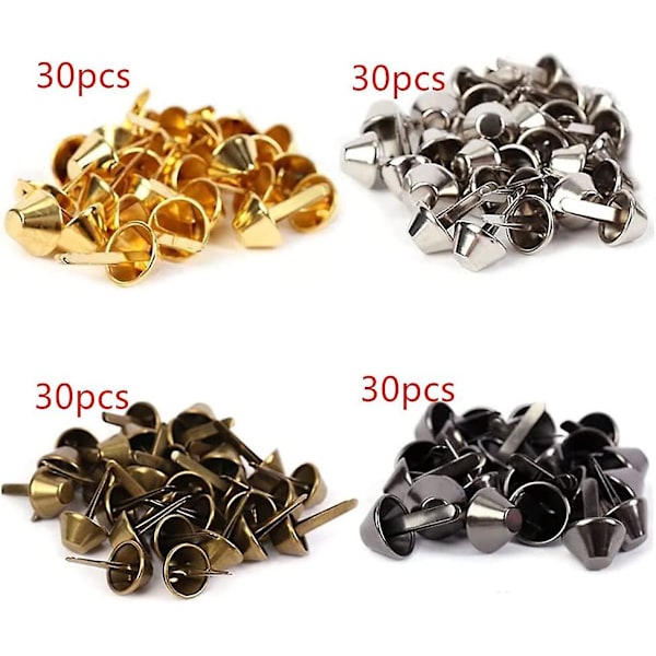 120 stk. Taskeben, Håndtaskefødder, Håndtaske Keglefødder, Håndlavede Lædernitter, Bundplade Taskefødder, Metal Flade Fødders Kegle Svampe Studs Spidsnit, 4 Farver