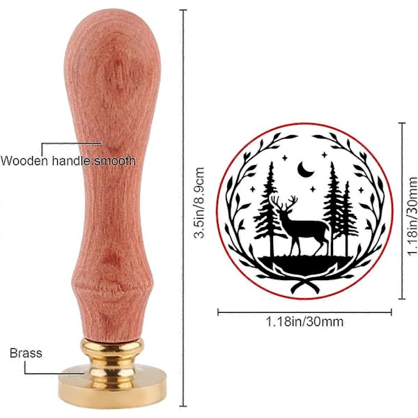Juleelg Voksforseglingsstempel Stjerne Måne Furu Julenisse Voksforseglingsstempel 30mm Messinghode Forseglingsstempel for Julefest Konvoluttforsegler Brevplakat