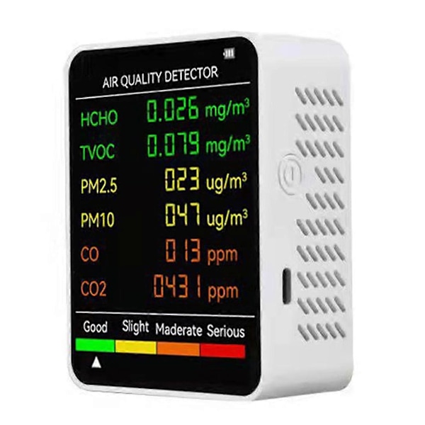 6-i-1 PM2.5 PM10 HCHO TVOC CO CO2 Luftkvalitetsdetektor CO CO2 Formaldehydmonitor Hjemmekontor Luft