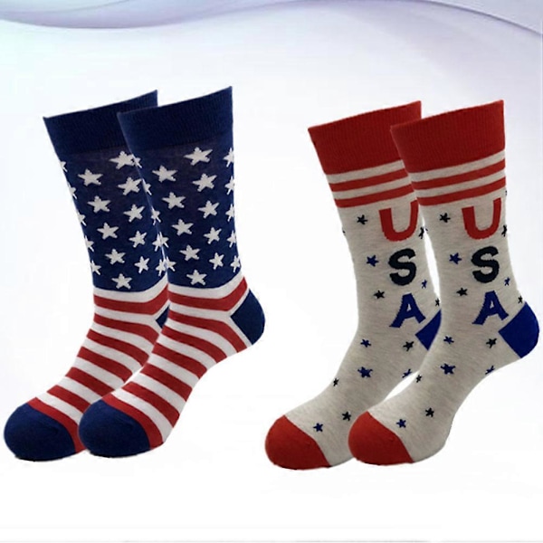 2 Par Mænds Bomuldsstrømper Stjerne Strømper Kvinder Trykte Strømper Amerikansk Flag Lange Strømper Basketball Strømper