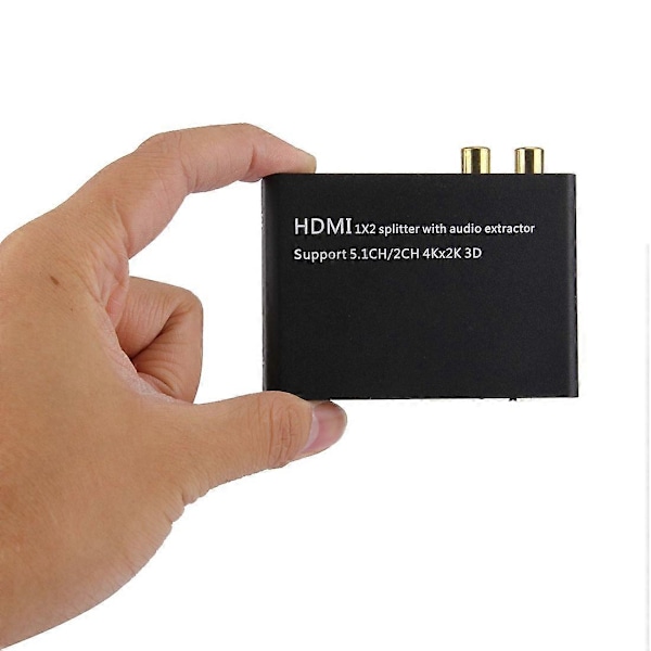 HDMI 1x2 Splitter med Ljudextrahering, Stöd för 5.1CH / 2CH, 4Kx2K, 3D