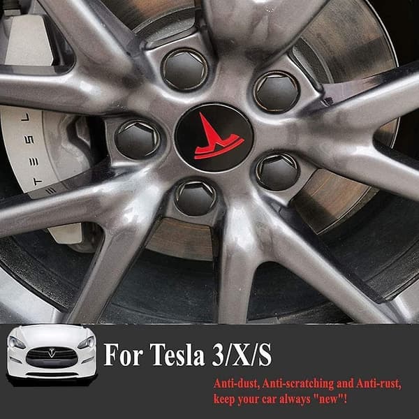 Aero Hjulkapslar och Hjulmutterkåpa Kit med Tesla Logotyp för Model 3, Model Y (röd)