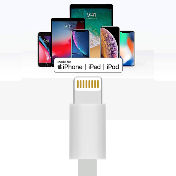 Lightning til 30-pin Ladeadapterkabel Hvit