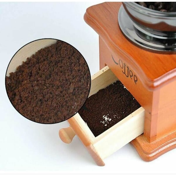 Retro Brun Træ Hånddrevet Kaffe Kværn Bærbar Håndsving Kaffe Kværn Antik Design Espresso Kværn til Kaffe Bønner Rustfrit Stål Mejsling