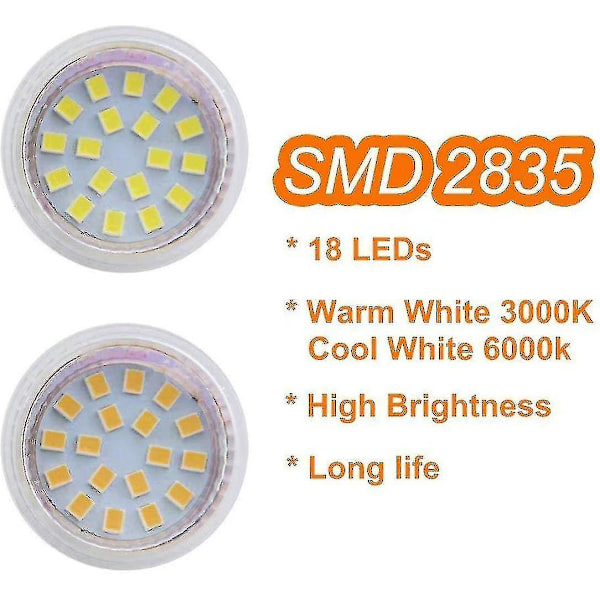 6 st Mr11 LED-lampor Gu4 Spotlight 3w 18leds Halogen 20w Icke-dimmbar motsvarande 12v Ac/dc(varmvit)