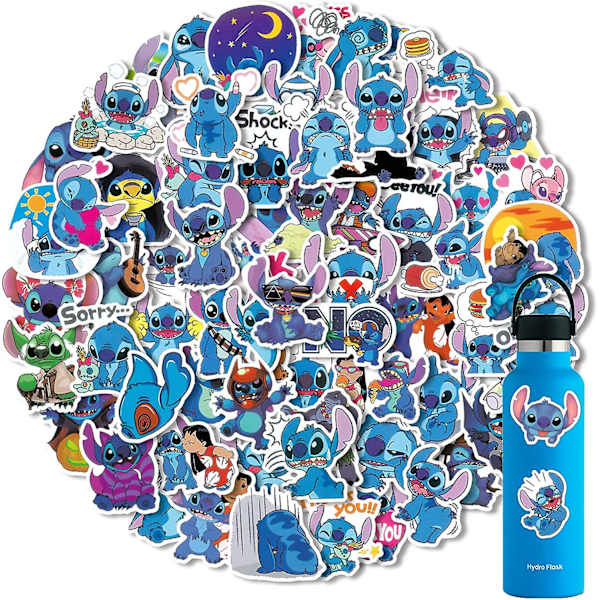 100 st Stitch-klistermärken, Lilo och Stitch-klistermärken för vattenflaskor, gåvor tecknade klistermärken, vinyl vattentäta klistermärken för bärbar dator, stötfångare, vattenflaskor, co