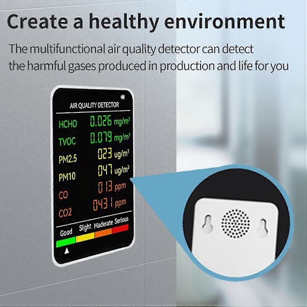 6-i-1 PM2.5 PM10 HCHO TVOC CO CO2 Luftkvalitetsdetektor CO CO2 Formaldehydmonitor Hjemmekontor Luft