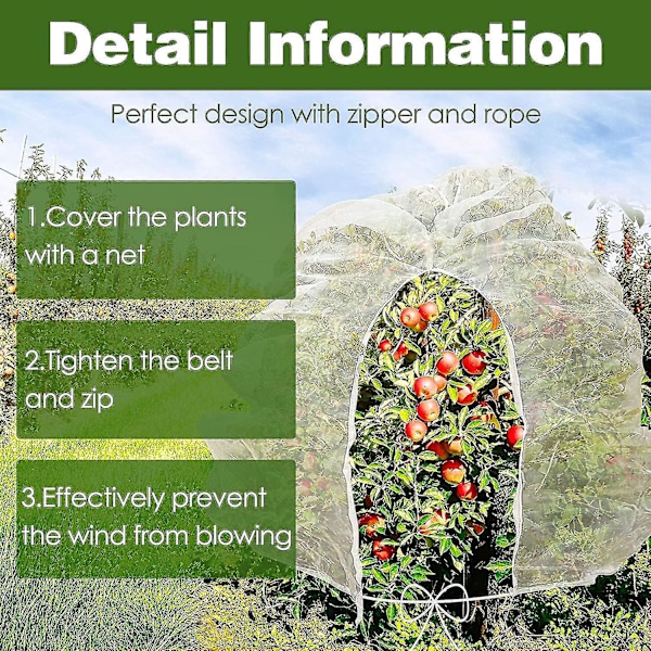 Insektnät med dragkedja för att skydda växter, frukter och blommor (84 x 72 tum), vit