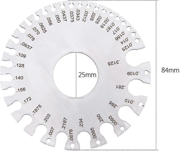 Rustfrit stål trådmåler tykkelsesmåler rund trådtester 2-sidet lineal måler diameter værktøj