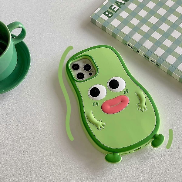 iPhone 13 Pro Max Cover Kawaii Telefoncovers, Sød 3D Tegneserie Cool Avocado med Pølse Mund Blød Silikon Stødsikker Beskyttende