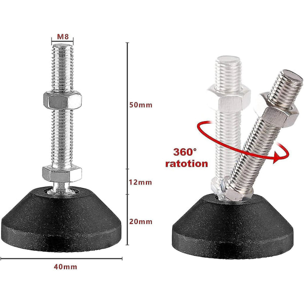 8 stk. M8 x 40 mm Justerbare Fødder, M8 Justeringsskruer til Møbelben, Kan Bære 400 kg, Justerbare Fødder, Justeringsskruer, Max Hældning 15° (8 stk. - M8 x 40 mm)