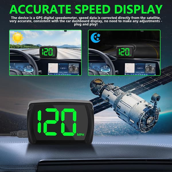 Digital GPS-speedometer, Head-up Display, Realtids-speedometer til biler, USB Plug & Play, lastbiler, SUV'er og motorcykler