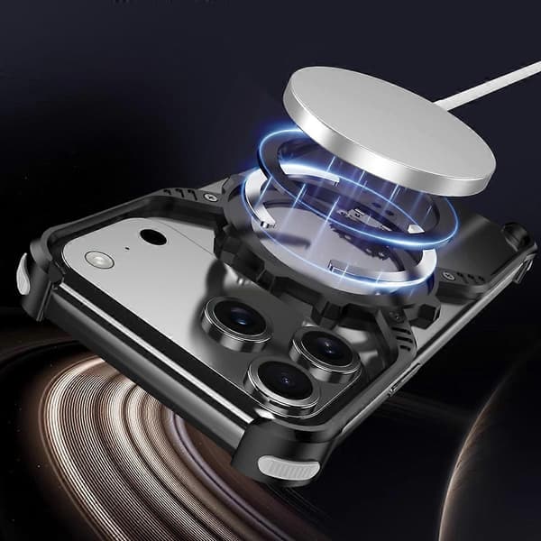 TKdaddy Magnetisk deksel til iPhone 17 Pro Max med lysende støtte og X-formet støtfanger i aluminiumslegering, sølv
