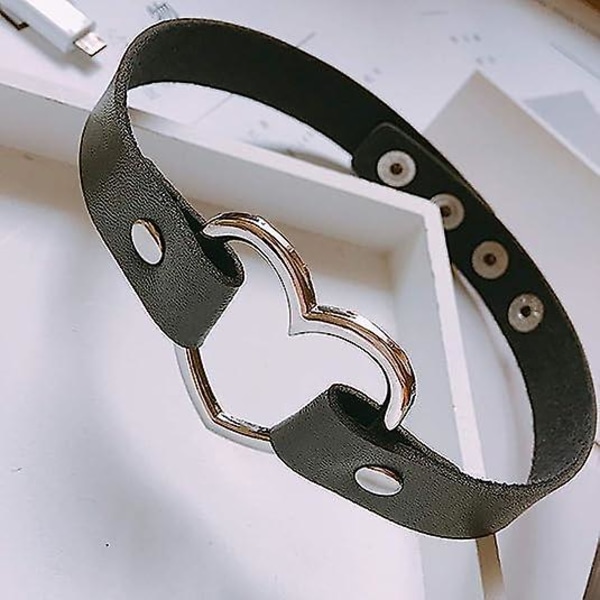 2 stk. Hjerte-Pink og Sort Kærlighedshjerte Justerbar Læder Choker Punk PU Halskæde Goth Choker Blød Halsbåndskæde til Kvinder Piger