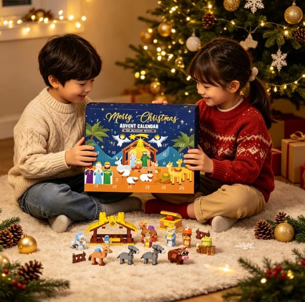 Julekrybbe Julekalender, Byggeklodssæt til Krybbescene til Nedtælling til Jul