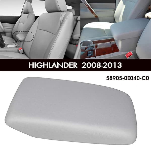 Center Armrest Console Lid Cover Cap PU Center Console Covers Pad för /Kluger 2008-2014 Grå