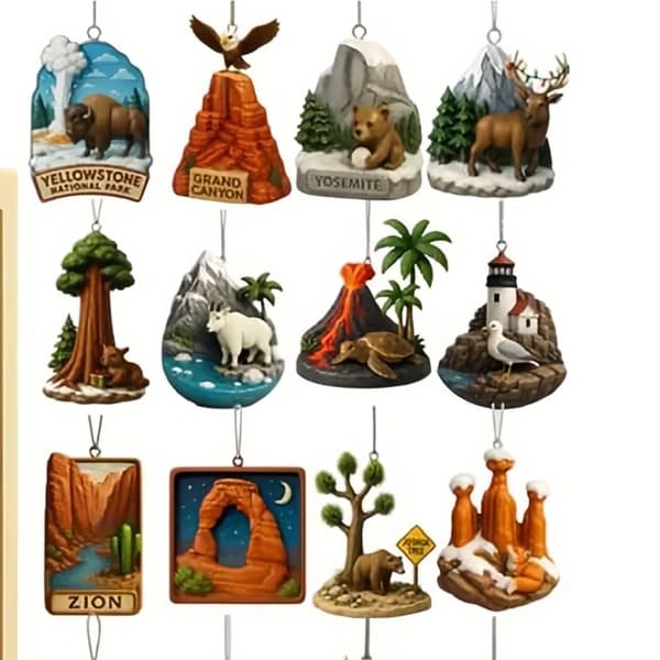 Overraskelsesbokser, juletrepynt, akrylvedheng – American Monuments Collection, 24 stk
