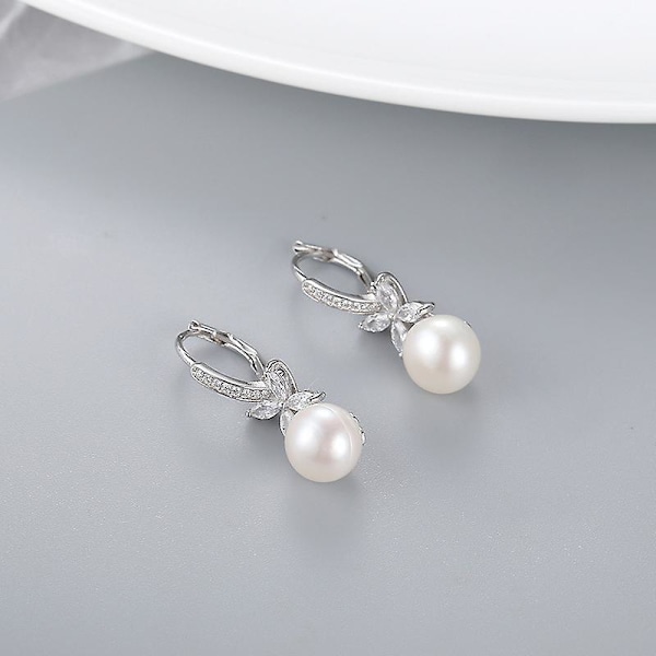 Helmiripuskorvakorut, 925 Sterling hopea helmikorvakorut vipukiskoilla, CZ-timanttihelmikorvakorut naisille, 8MM-10MM, lahja naisille