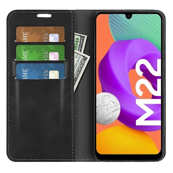 Retro-skin magnetisk læderetui med sugekop, holder, kortpladser og pung til Samsung Galaxy M22