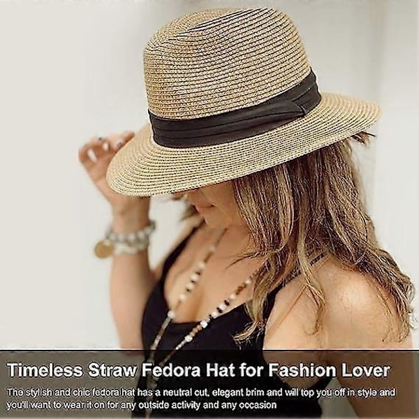 Dame Herre Stråhat Panama Hat Sommer Bredskygget Solhat Anti-UV til Strandrejser Solhat