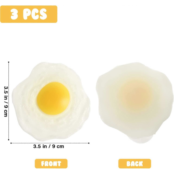 3 st Fried Egg Leksak, Mjuk Artificiell Stekt Ägg Falskt Stekt Ägg för Barn Lekmat eller Skämt Leksak