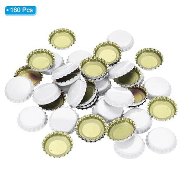160 kpl Pullonkorkkeja askarteluun, Metalliset olutpullonkorkit, Valkoinen