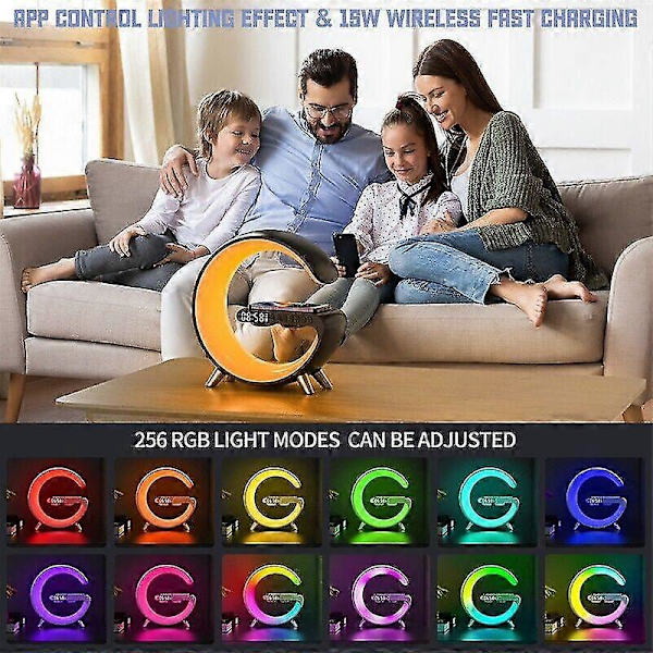 Smart G-lampa - Bluetooth-högtalare Trådlös laddare RGB-väckarklocka