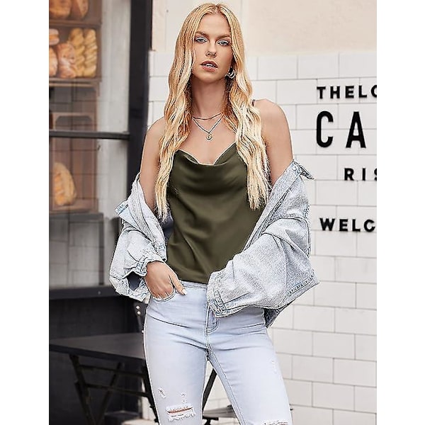 Silke Camisole Topper For Kvinner Kåpe Hals Camis Satin Tank Top Sexy Spaghetti Stropp Ermeløs Løst Blouse Stor