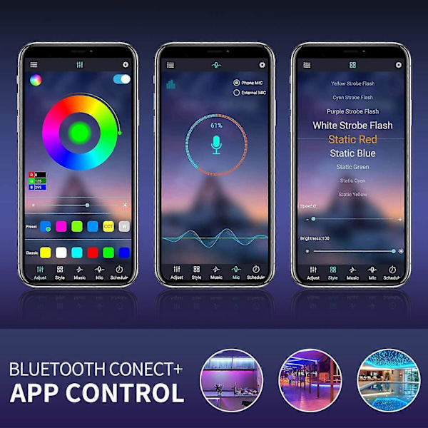 15M Bluetooth LED-remsa 5050 RGB LED-remsa Sovrum Flerfärgad Flexibel Ljusremsa, Styrd av Smartphone-APP, Synkronisera med Musikrhythm/Timer