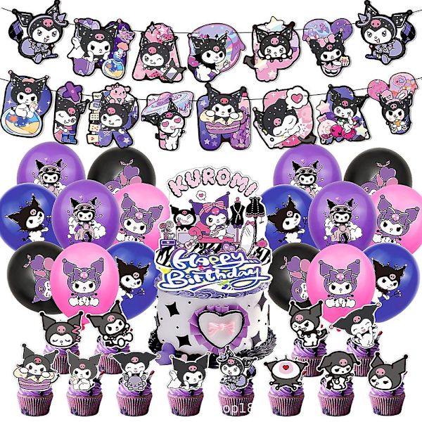 Sanrio Kuromi Lasten söpö animaatiohahmo syntymäpäiväjuhlatarvikkeet koristeet sarja ilmapalloja sarja banneri kakun koriste
