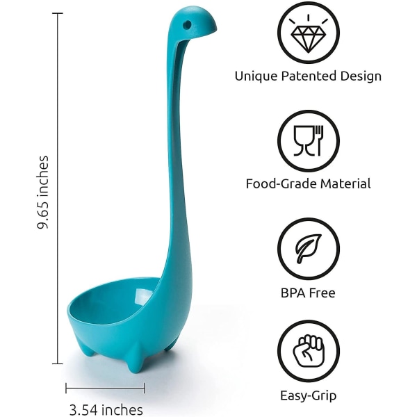 Nessie Ladle Spoon - Purple Cooking Ladle for Serving Soup, Stew, Gravy & Chili - High Heat Resistant Loch Ness Stand Up Soup Ladle,Blue