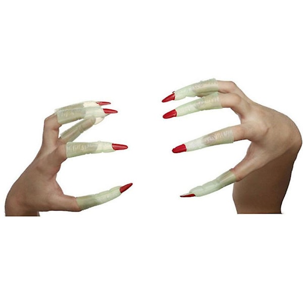 10 stk Halloween Mars-heksefinger Deksel Gløder I Mørket Skummel Skremmende Hekse Negl Falske Finger Klør Heksefinger Zombie Negl Spøk Props For D