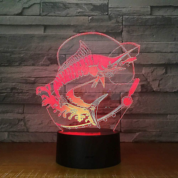 Fiske 3D LED Lys Stereo Akryl Nattelampe Fisk Spiser Agnet Stemningsbelysning 7 Farger