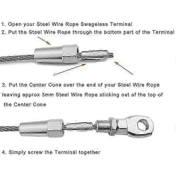 2 stk. Marine Grade 316 Rustfrit Stål Swageless Øjeterminal Wire Kabel Reb Gør-det-selv Montering Rigging Har