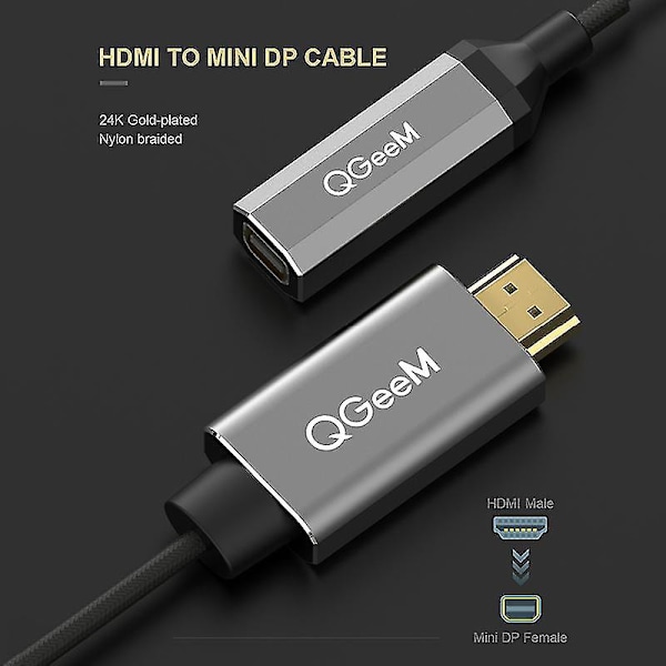 QGeeM HDMI till Mini DP-konverteradapterkabel UHD 4K@30Hz Plug-AS