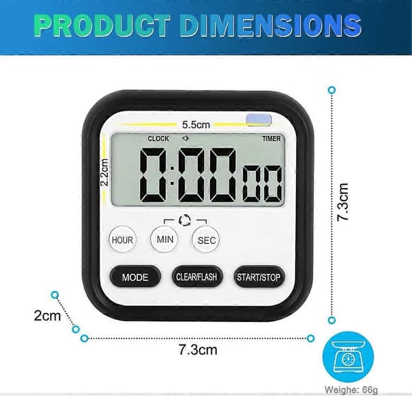 Digital Visuell Timer 24-Timer Magnetisk Klokkestoppklokke Opptelling & Nedtelling Timer med Stor LCD-Skjermvisning Store Siffer